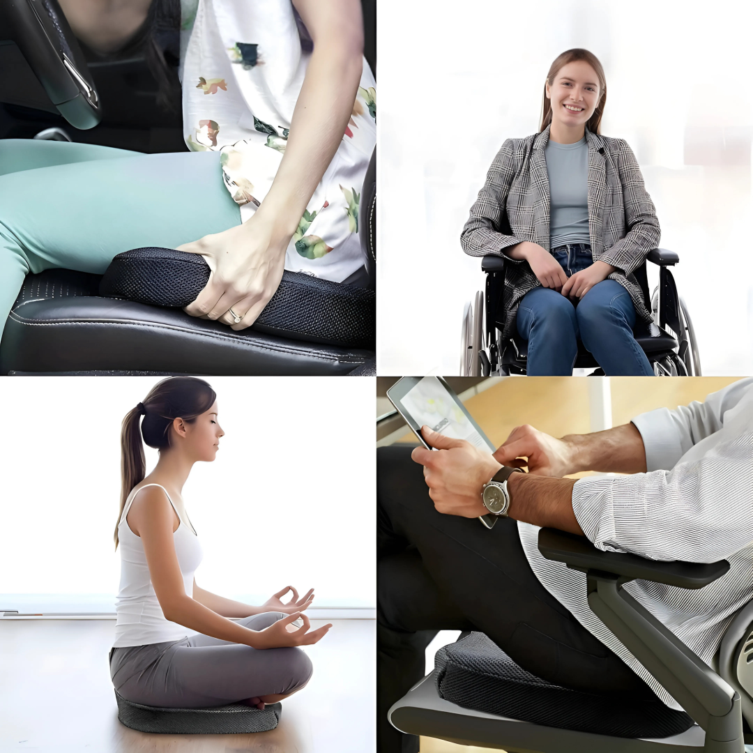 BackEase™ ergonomic back support seat cushion in black 
